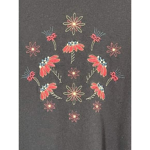 Baxter Wells Sweatshirt PL Blue Pullover Floral Granny 80s Embroidery Mature - Picture 6 of 11